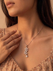 Floral charms silver flowers pendant set for women