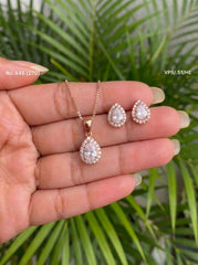 Diamond drop silver pendant set for women
