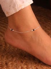 Black bead aura silver anklet for women