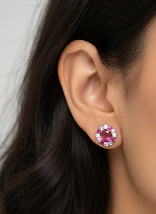 Blushing bloom silver stud