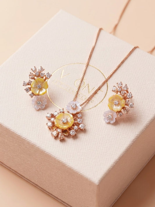 Bloom petals silver pendant set for women