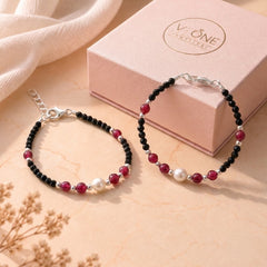 Little jewel pearls and beads silver bracelet for kids