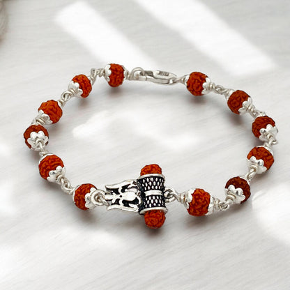 Silver Shiv Trishul Rudraksha Bracelet