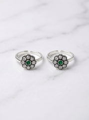 Noir bloom silver toerings for women
