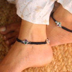 GemSquare Colourful Stone Silver Thread Payal for Women