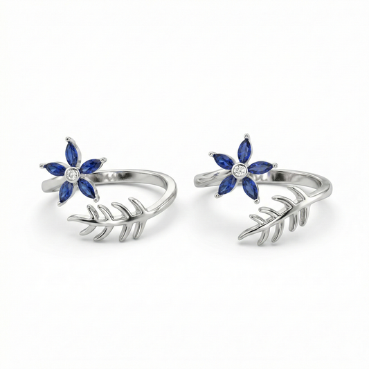 Petal & Leaf Bloom silver toerings for women