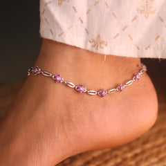 Avni Stone Charm Silver Payal for Women