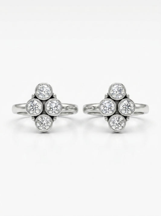 Snow spark oxidised silver toerings for women