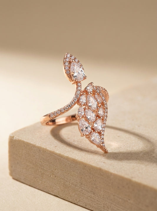 Crystal dew silver ring for women