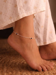 Black bead aura silver anklet for women