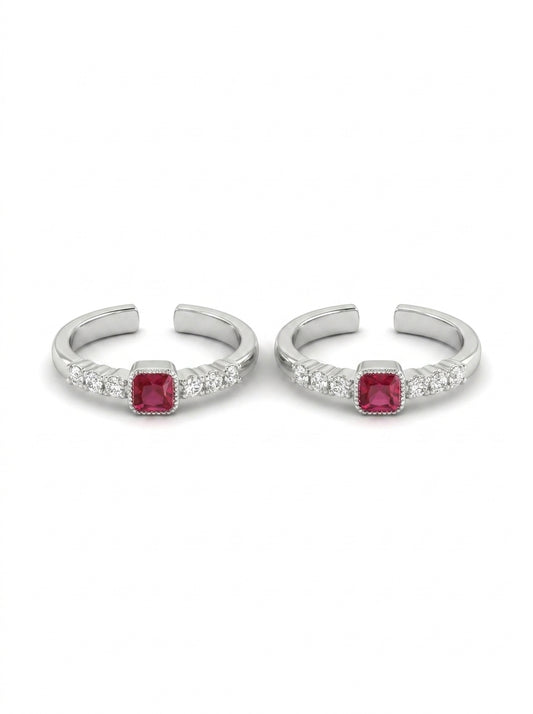 Rosy sparkle silver toerings for women