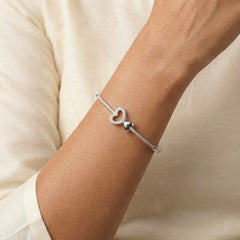 Heart bloom silver kada for women