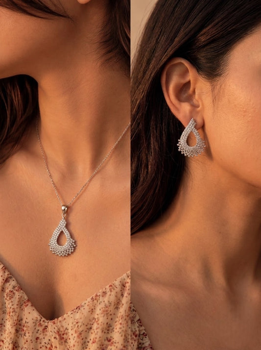 Elara diamond silver pendant set for women