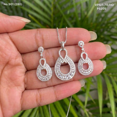 Diamond aura silver pendant set for women