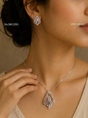 White stone aura silver pendant set for women