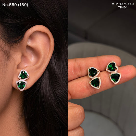 Green duo heart silver stud