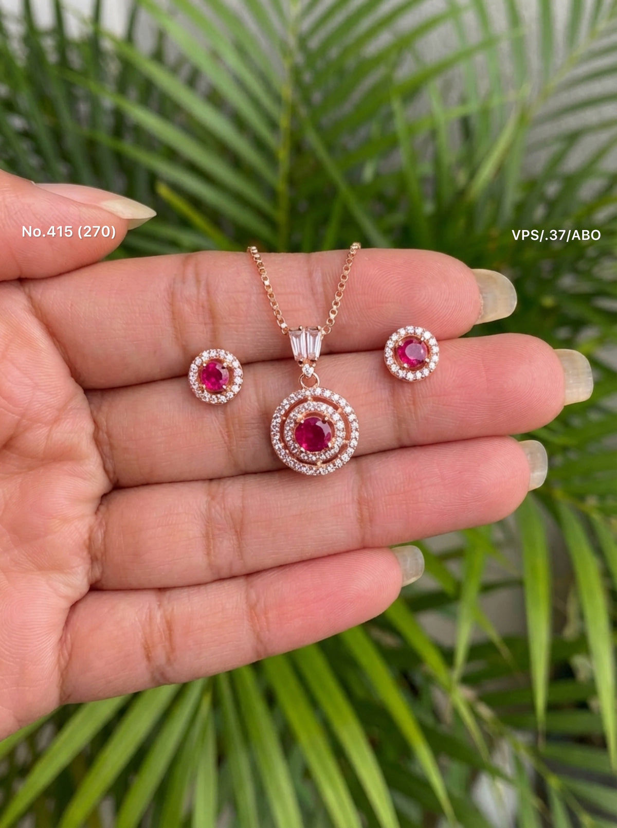 Ruby twist silver pendant set for women
