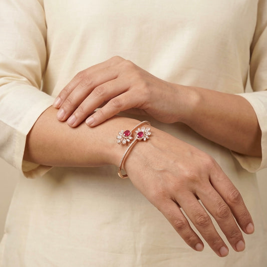 Flora red shine silver kada for women