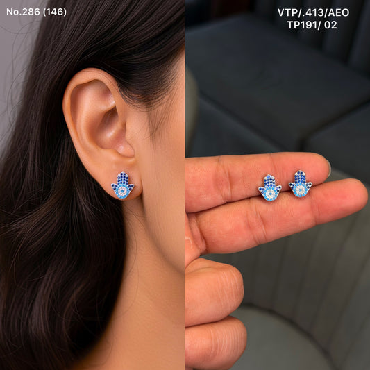 Blue aura Hamsa silver stud
