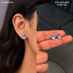 Blue aura Hamsa silver stud
