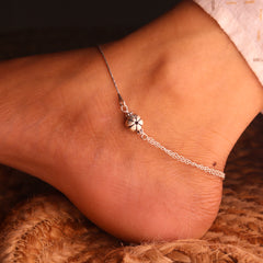 Floral Chain Silver Payal for women
