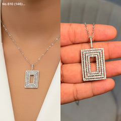 Diamond Edge Rect silver chain Pendant