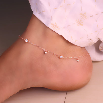 Sleek Chain Rose Gold Stone Payal for Women
