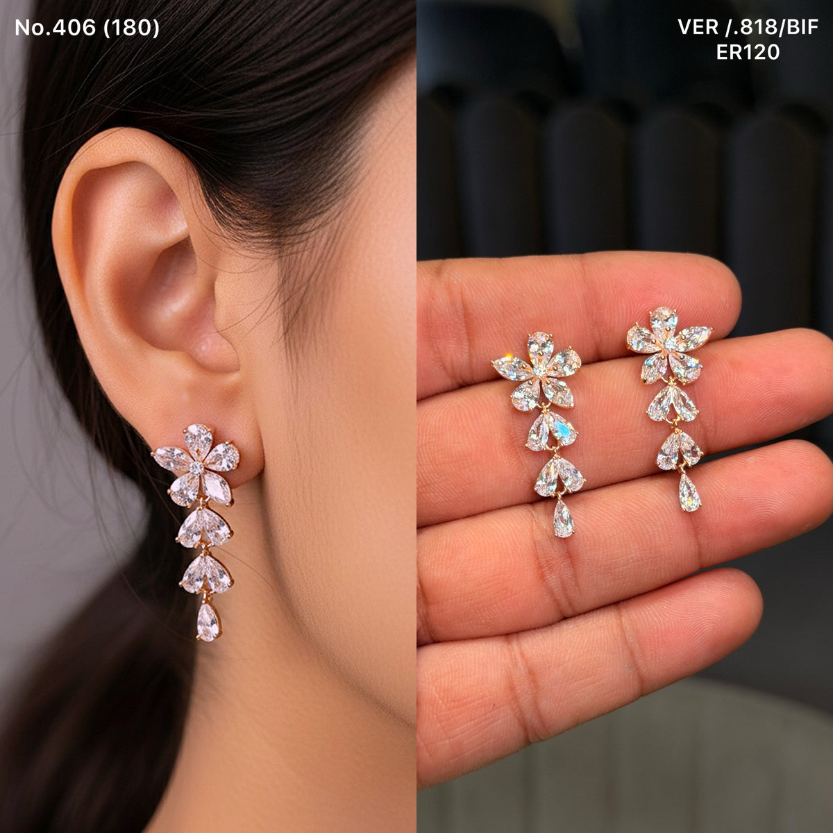 Crystal petal swing silver earrings