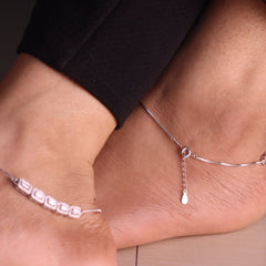 White Stone Silver Payal for Women