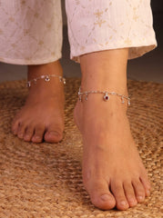 Heart dangles silver Payal for women