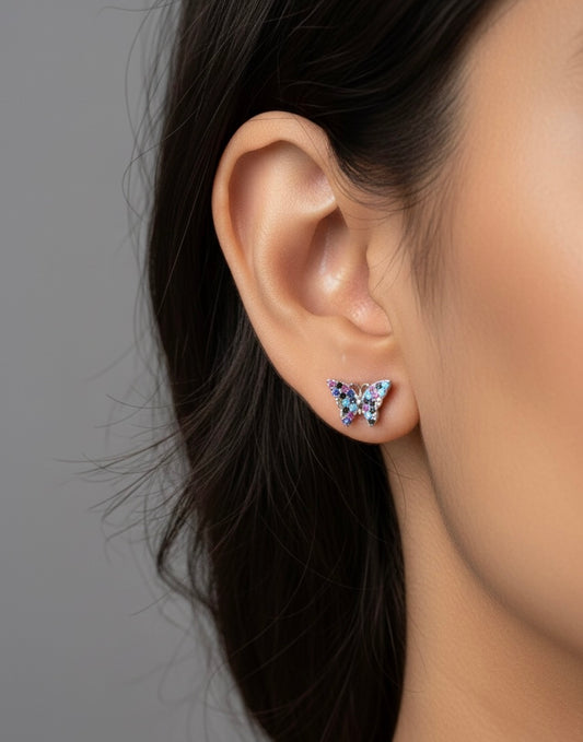 Auspicious butterfly silver stud