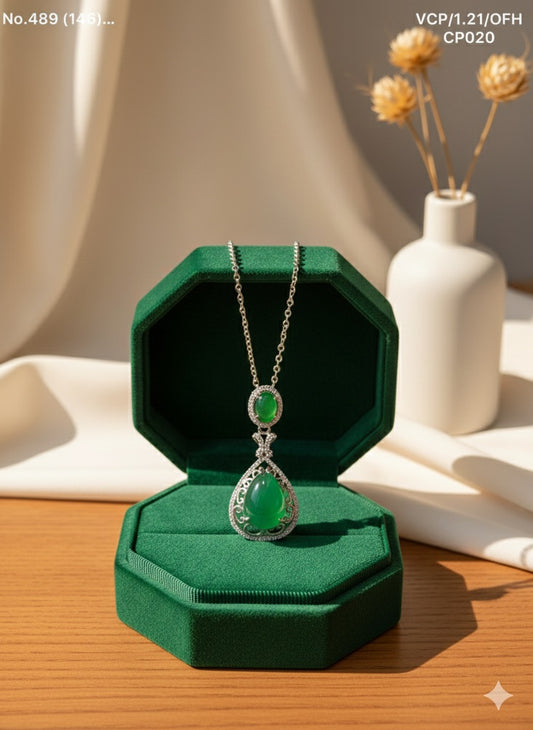 Royal Green Drop silver chain pendant