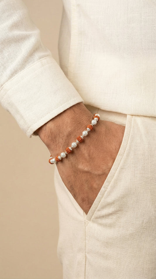 Silver Moti Rudraksha Bracelet