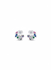 Floral colour leaf silver stud