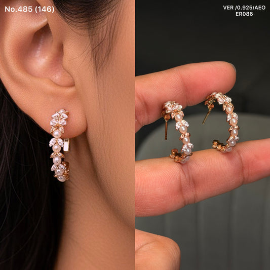 Royal pearl blossom silver earrings