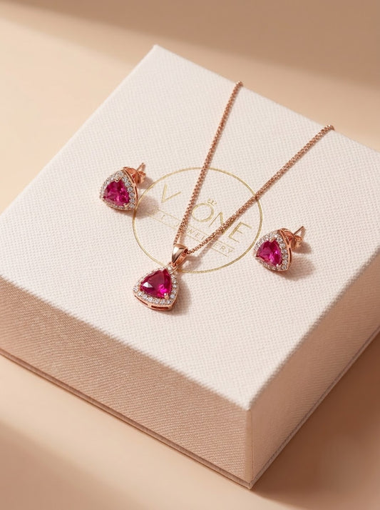 Garnet glow silver pendant set for women