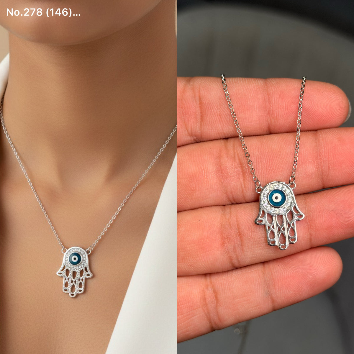 Evil eye sparkle silver chain pendant