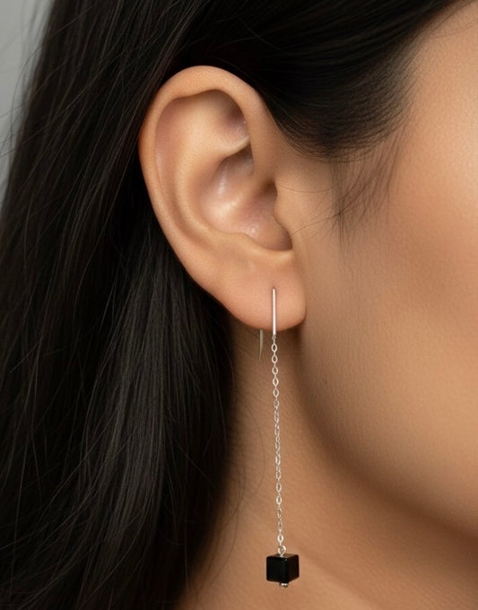 Black mystic silver earrings for women