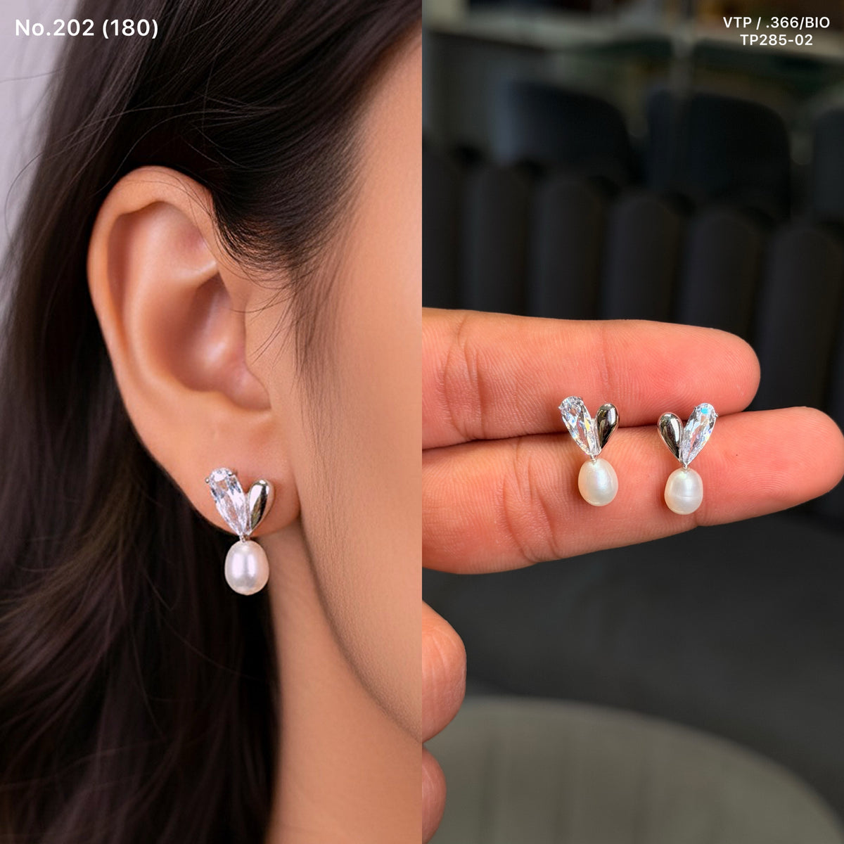 Ivory heart pearl silver stud