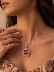 Ruby glow silver pendant set for women