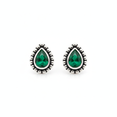 Aura green drop silver stud