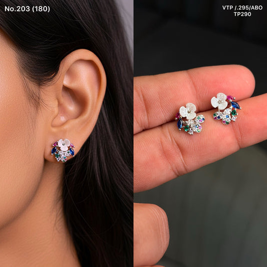 Floral colour leaf silver stud