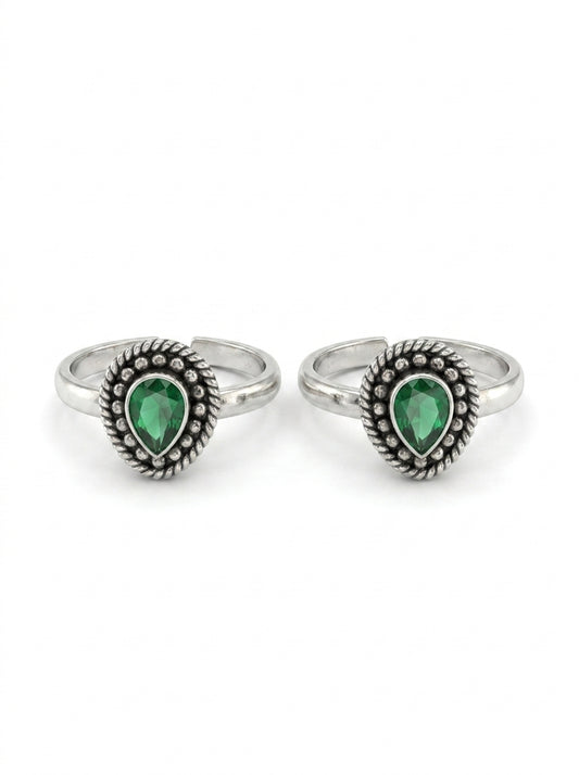 Dew drop oxidised silver toerings for women