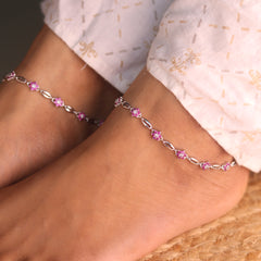 Avni Stone Charm Silver Payal for Women