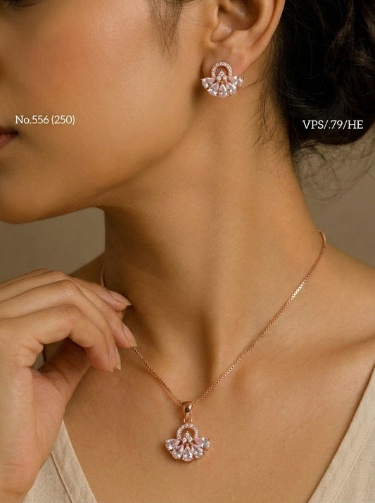 Petal jewel spark silver pendant set for women
