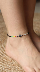 Silver Evil Eye with Black & Multicolor Beads Payal