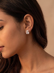 Diamond block silver pendant set for women