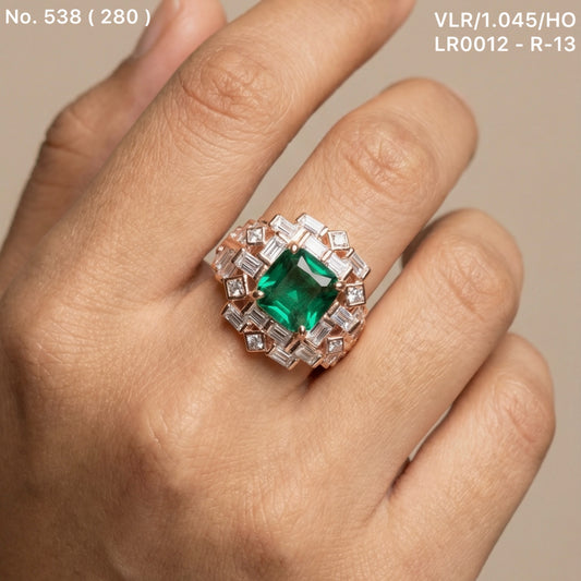 Emerald glowstone silver ring for women