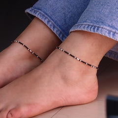 Silver Noir Beads Payal for Women