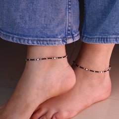 Silver Noir Beads Payal for Women